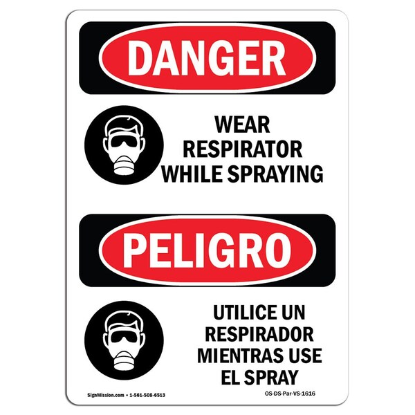 OSHA, Wear Respirator While Spraying Bilingual, 18in X 12in Rigid Plastic, OS-DS-P-1218-VS-1616